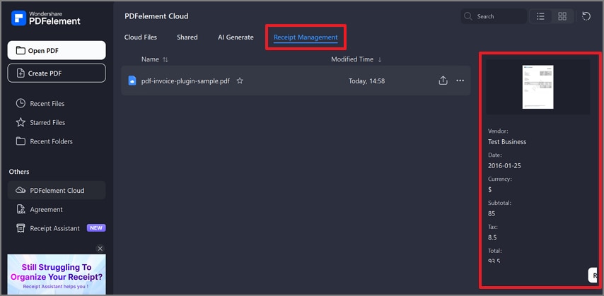 search and manage the invoices