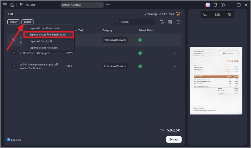 save invoice as excel spreadsheet
