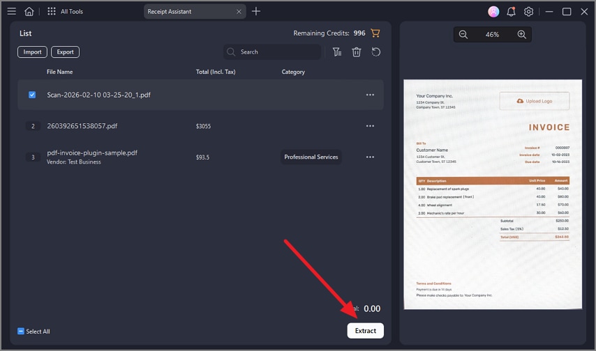 extract data from invoice