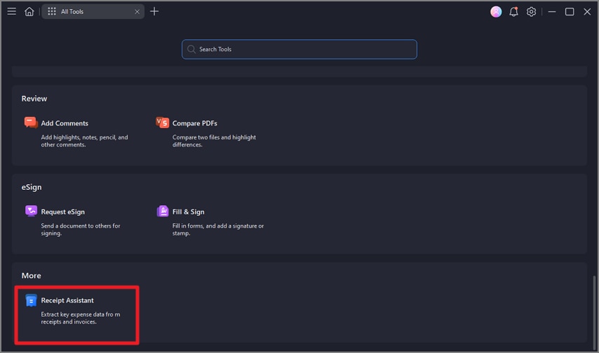 open pdfelement access receipt assistant