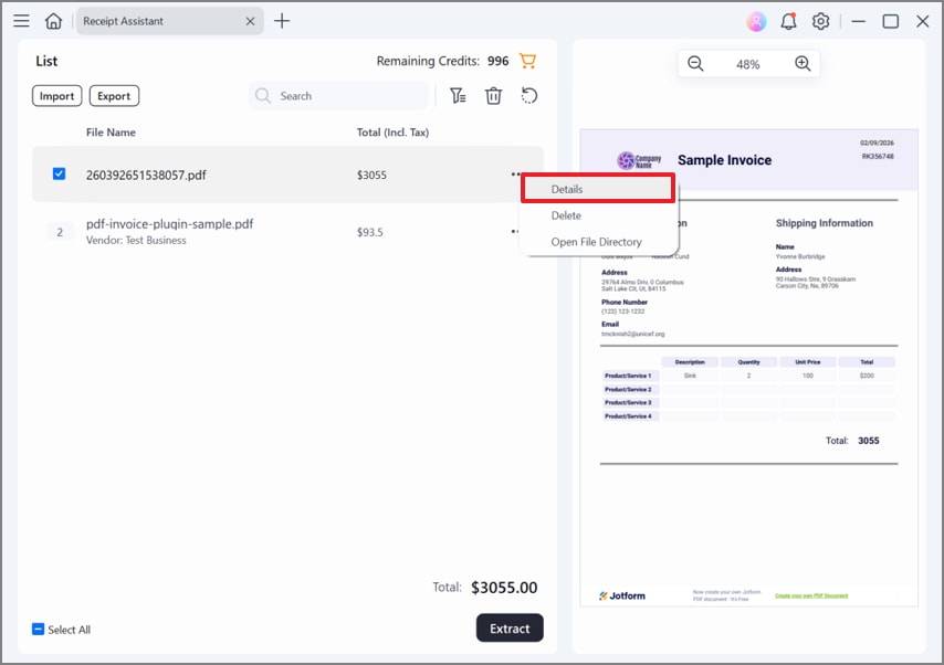 select the details option in pop-up