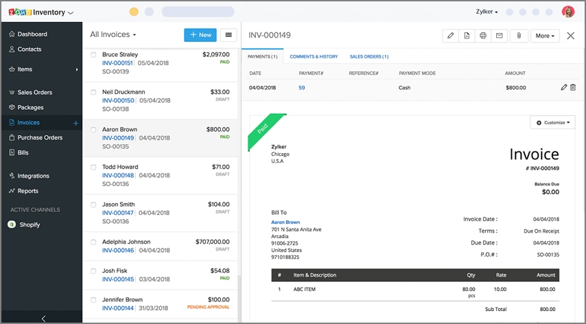 choose zoho invoice software