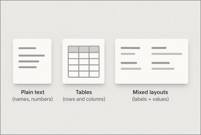 types of data extracted