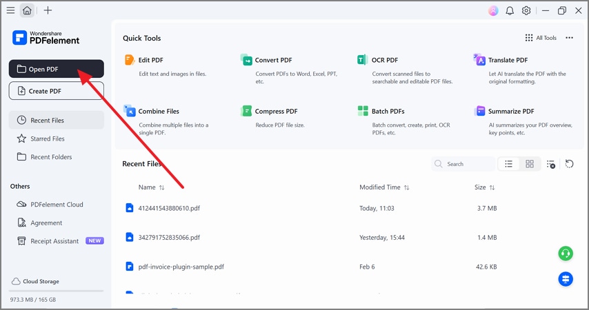 open a PDF in the current PDFelement interface for PDF to Excel conversion