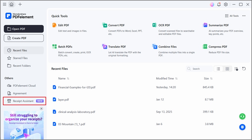 receipt assistant feature pdfelement