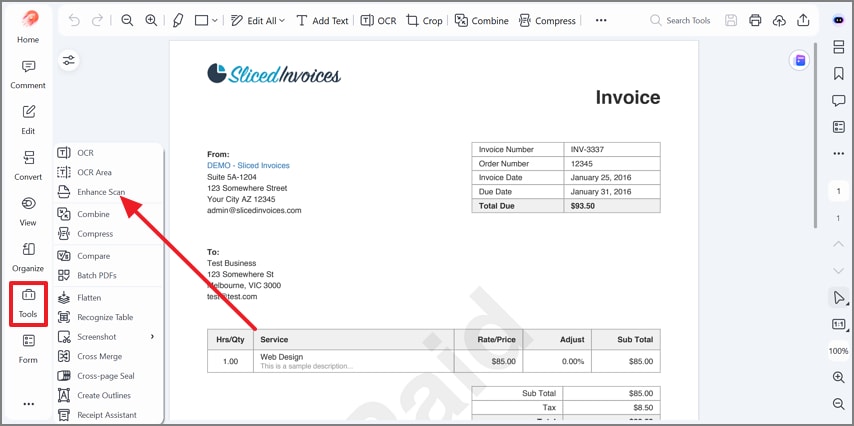 select enhance scan in tools