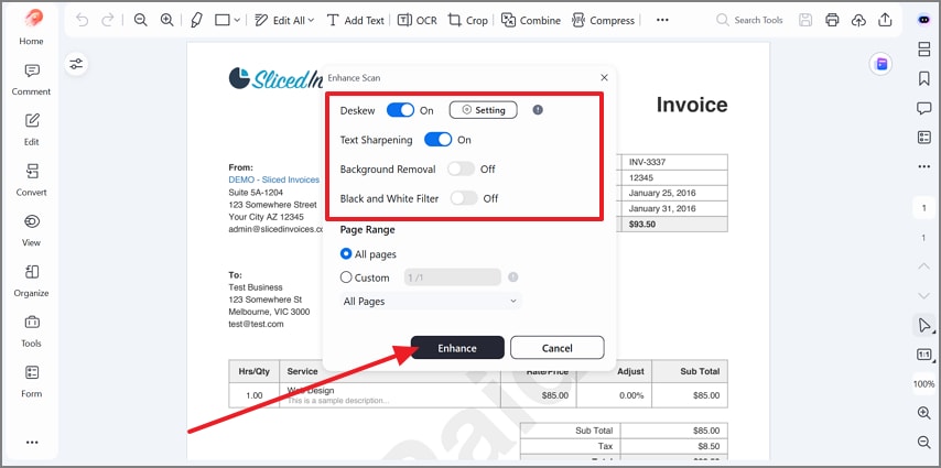 press enhance to start