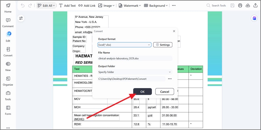 select output format and hit ok