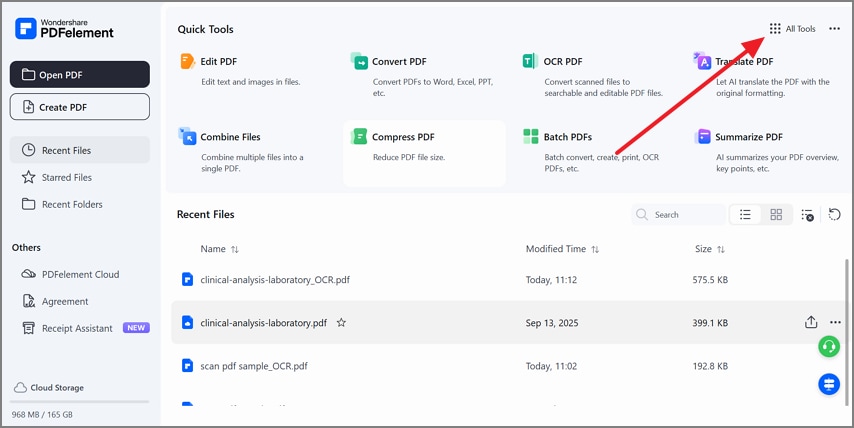 locate all tools in pdfelement