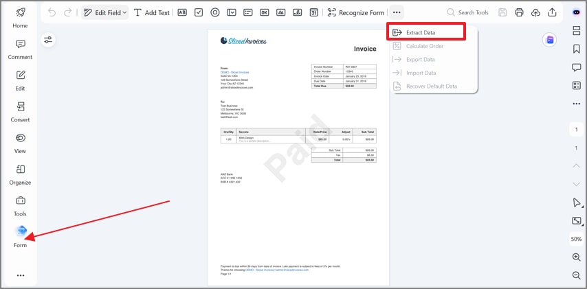 pick form option to extract data