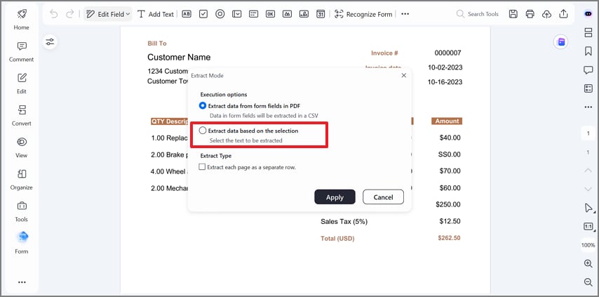 choose extraction mode to proceed