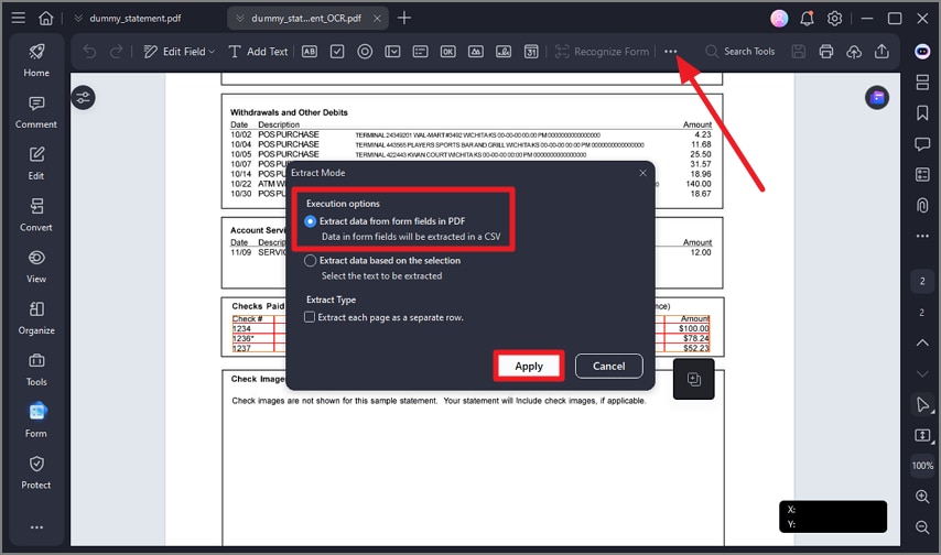 perform ocr on pdf statement