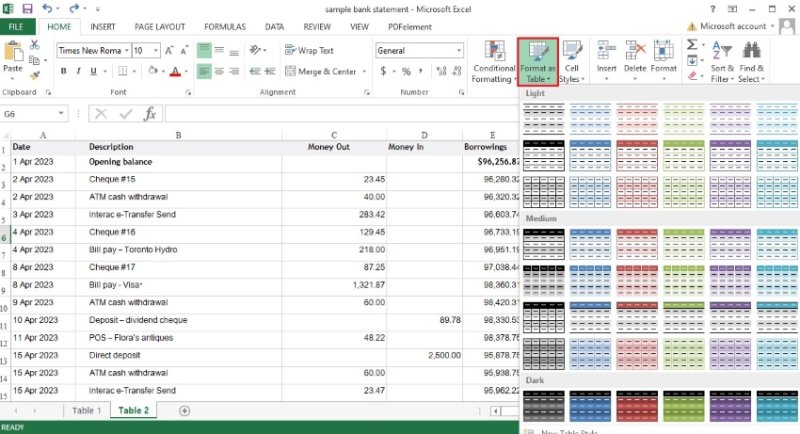 formatting the records as a table