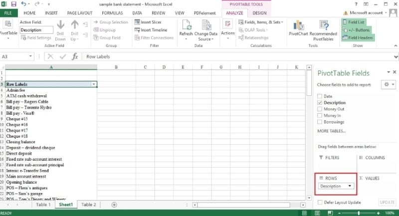 adding data to the pivottable