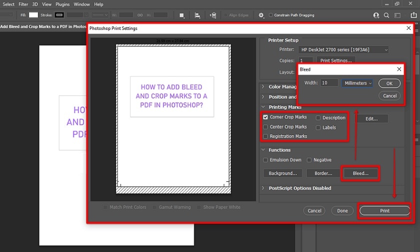 add bleed and crop marks dialog box