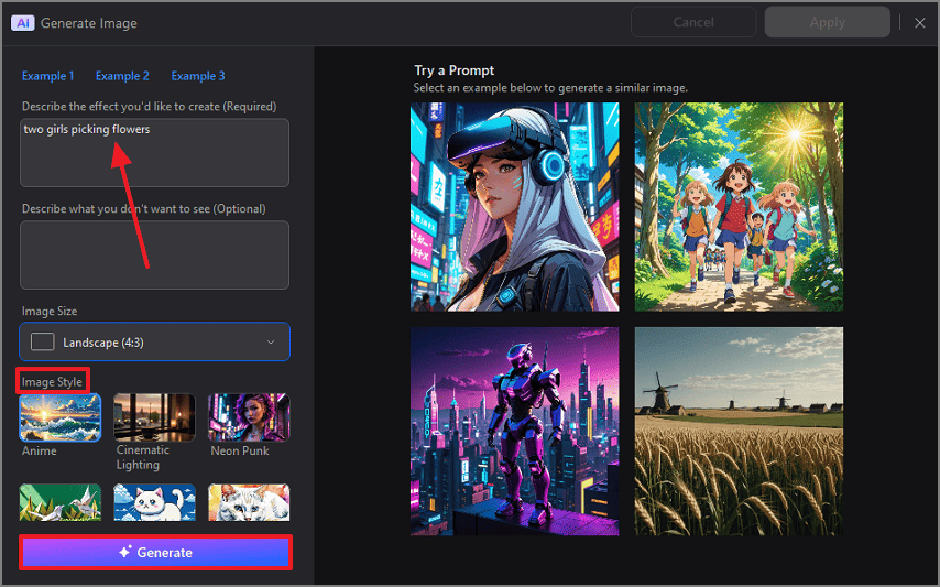 set prompt and style for image