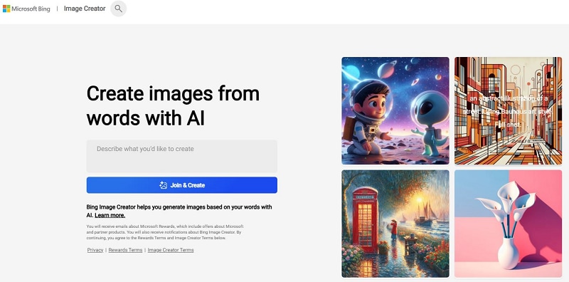 bing ai text to image tool