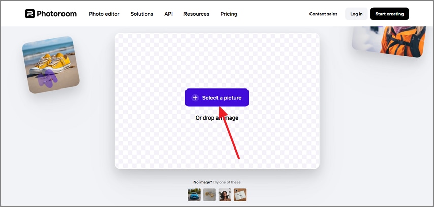 launch photoroom to upload a picture