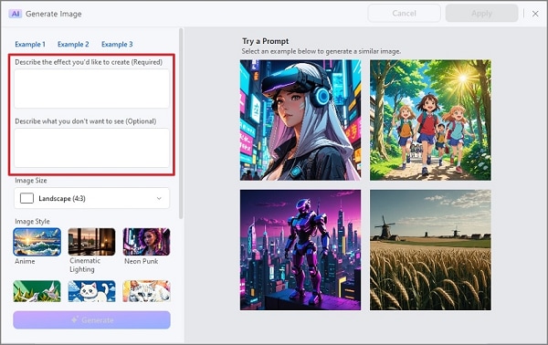 ai image generator prompt box