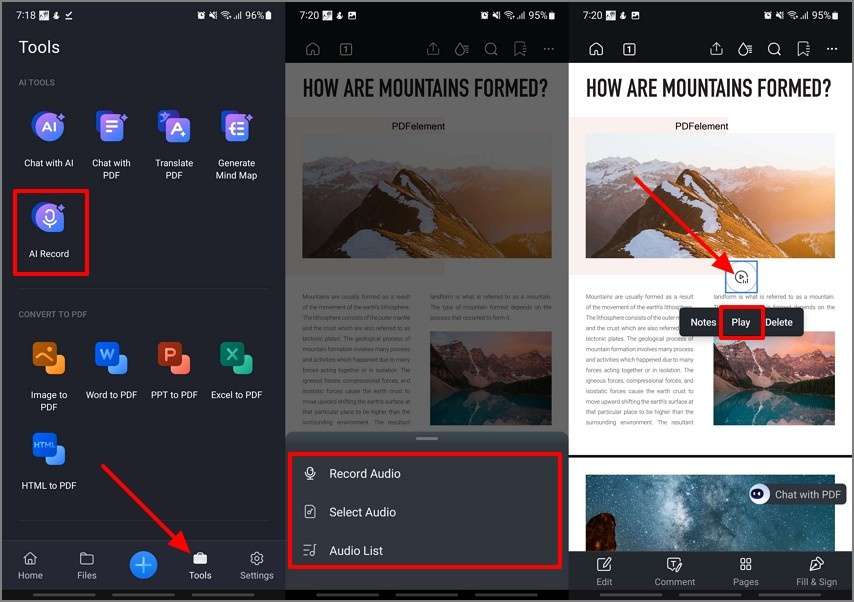 record audio pdfelement function