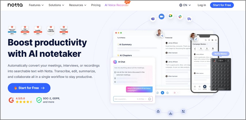 ai lecture notes summarizer notta