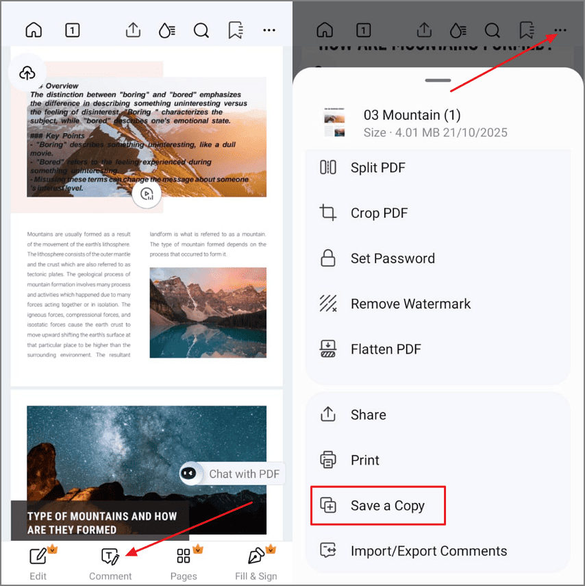 paste content export pdf copy