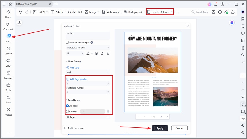 choose page range redact text