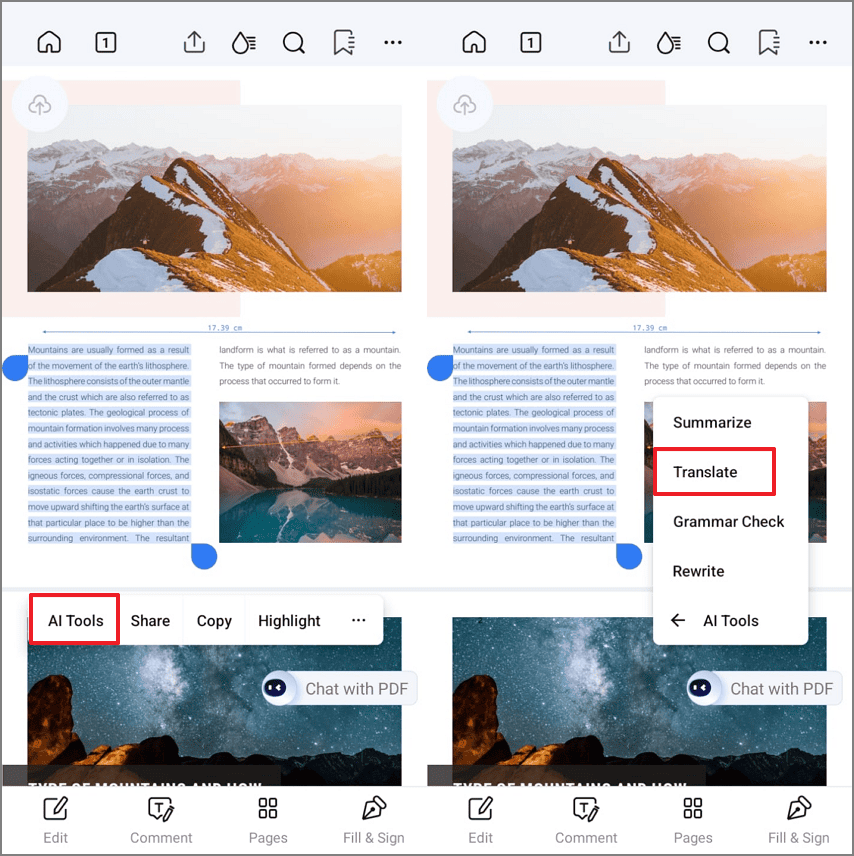 select paragraph pdf file