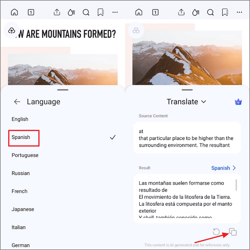 choose language translate content