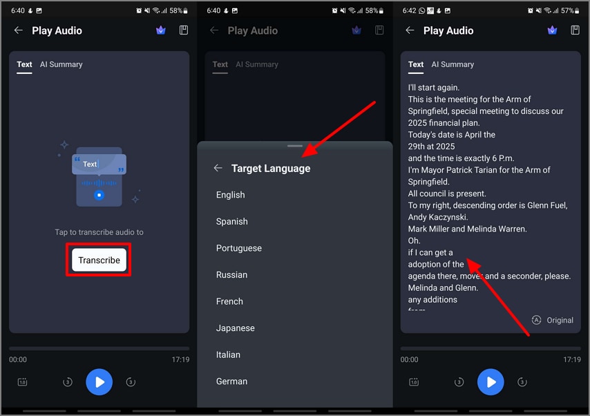 transcribe audio into text