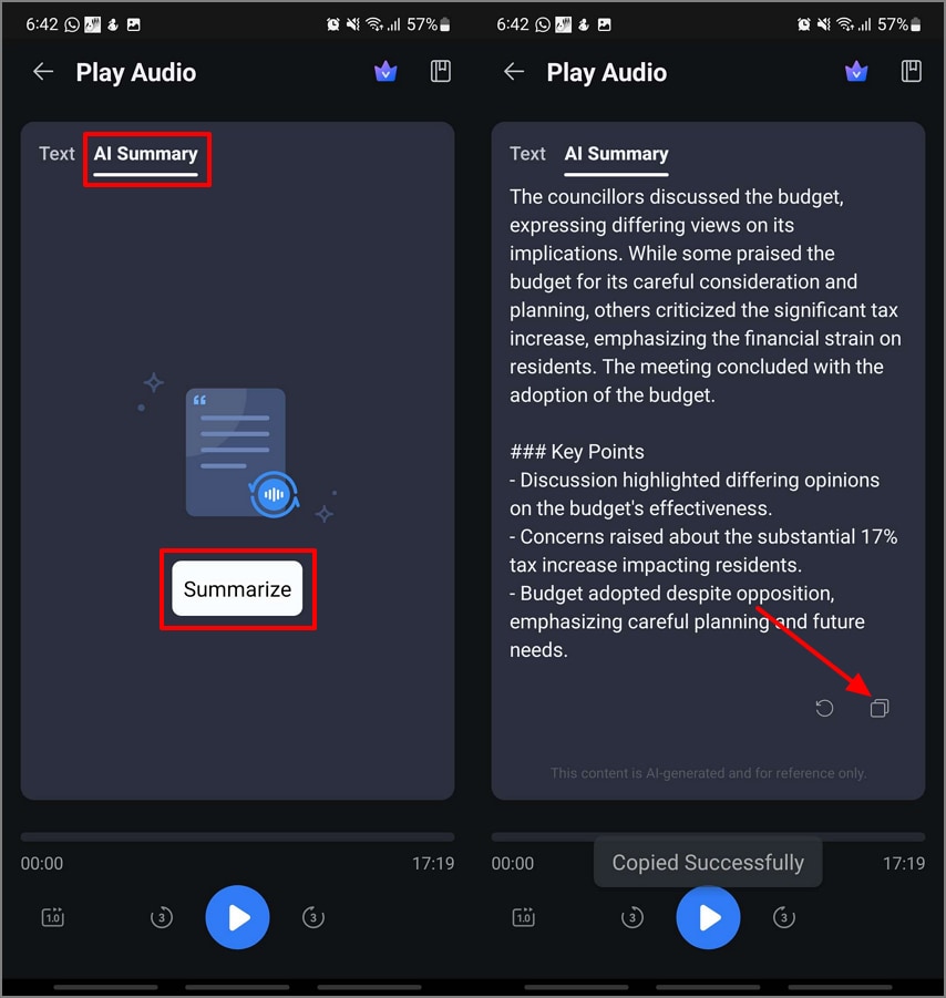 generate summarize mp3 transcription