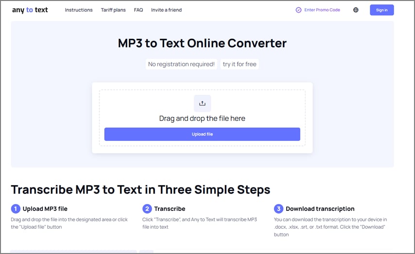 any to text convert mp3 audio file to text