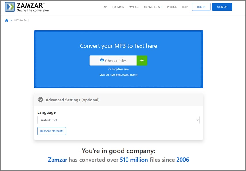 zamzar mp3 to text conversion
