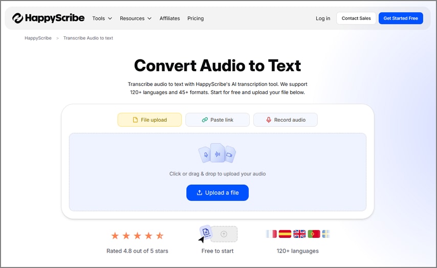 happyscribe mp3 to text