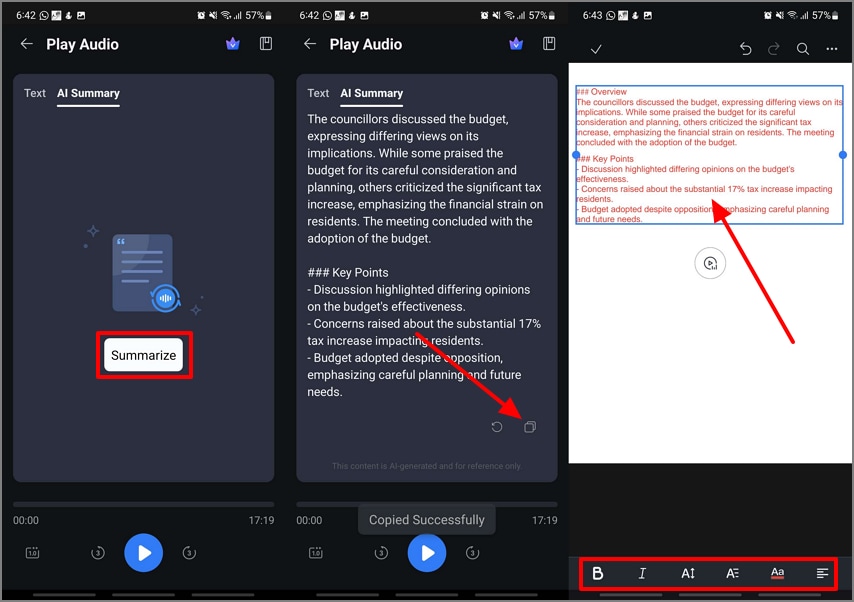 generate ai summary and copy it
