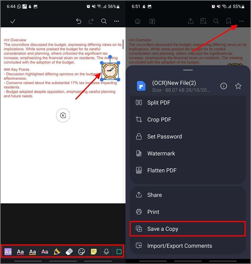 annotate pdf text and save copy
