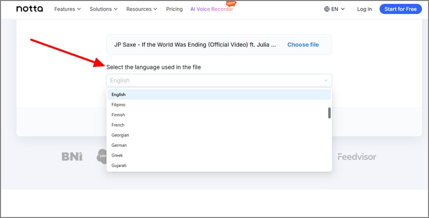 select language online transcription