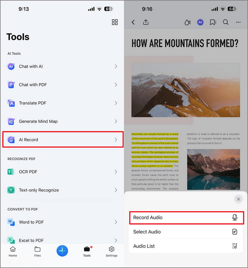 record audio on pdfelement app