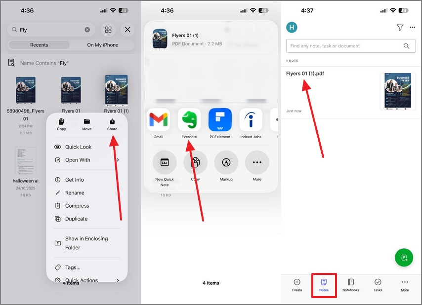 open saved pdf on evernote