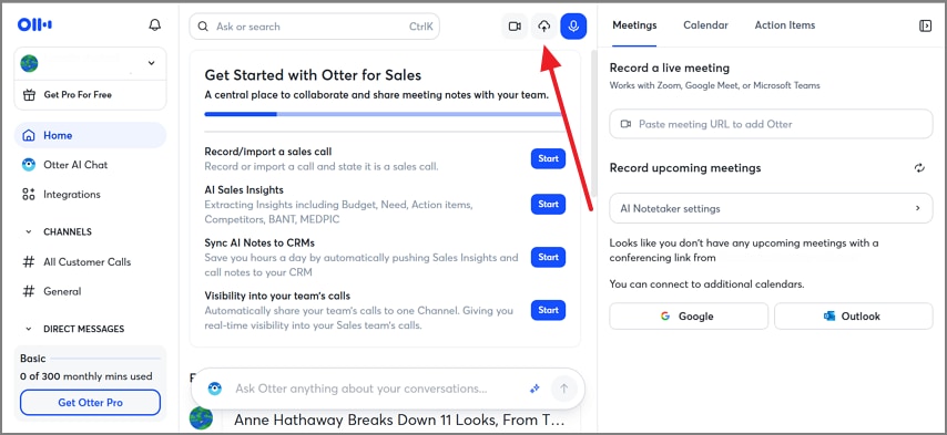 upload audio on otter ai