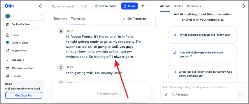 access transcription otter ai