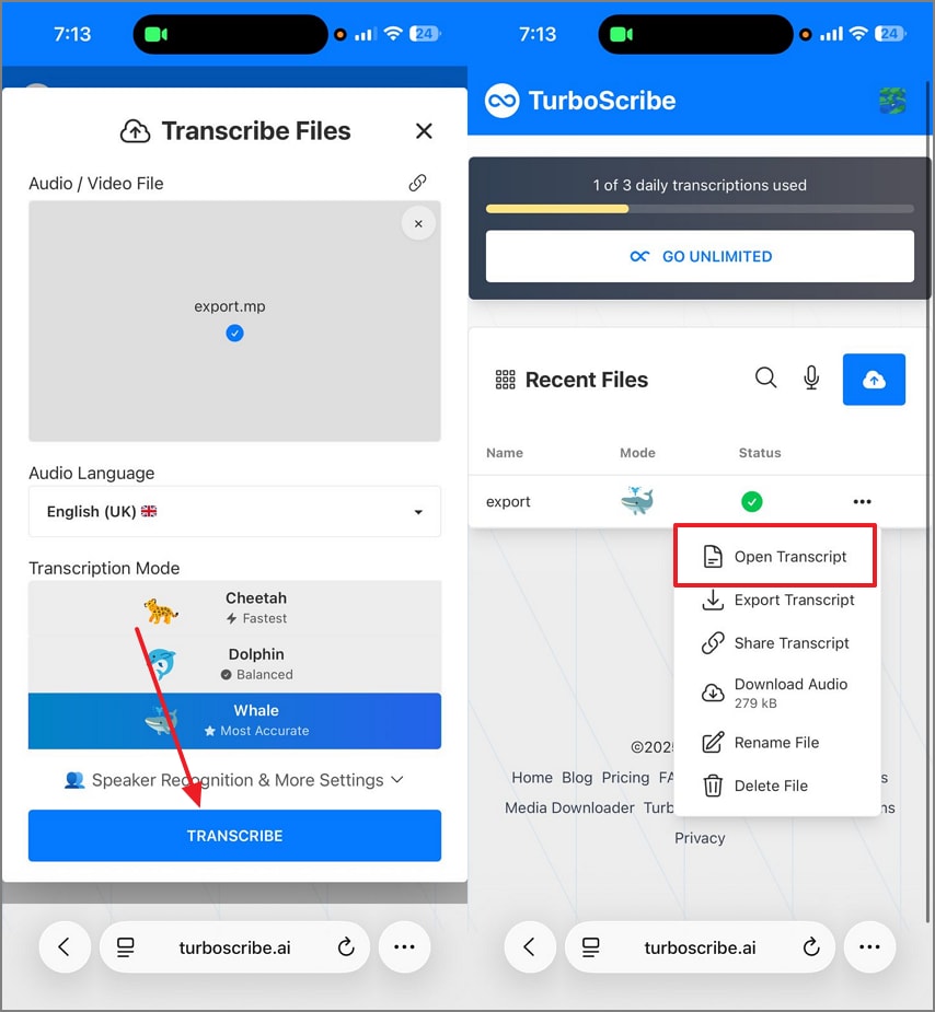 transcribe audio with turboscribe