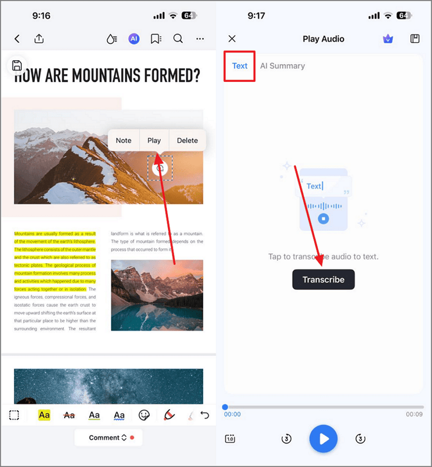 transcribe audio in pdf pdfelement