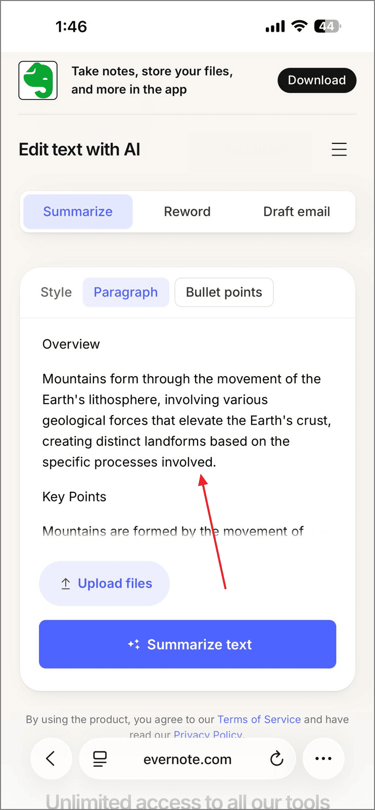 paste notes on evernote