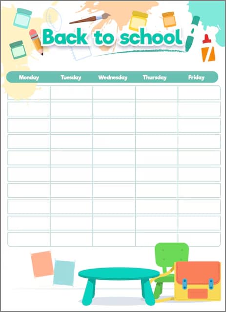 school study planner sheet