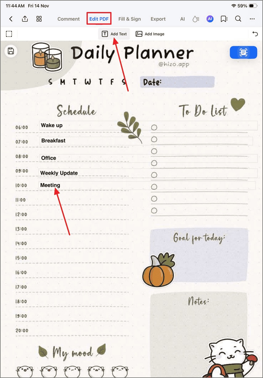 add text using edit pdf mode