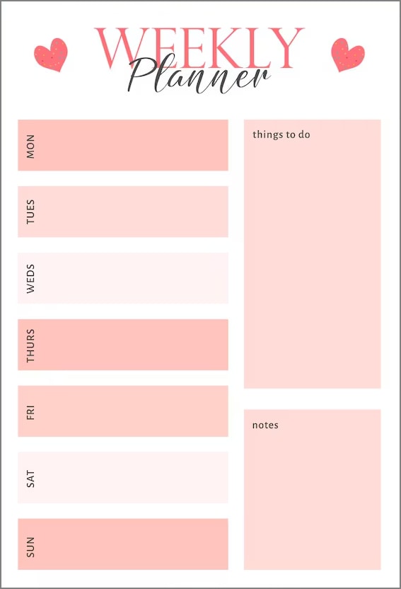 planner for week template
