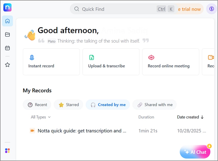 notta ai speech to text tool