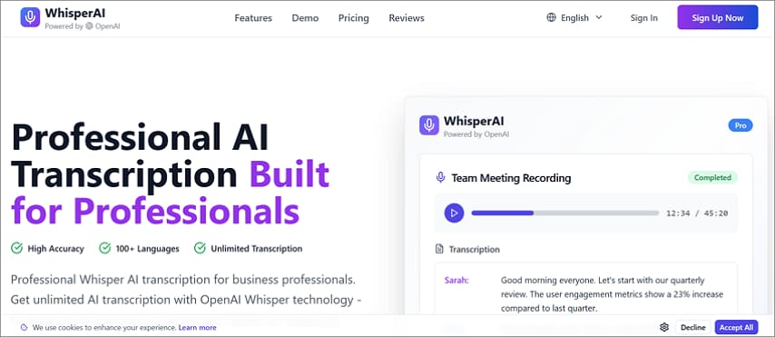 whisper ai speech to text app