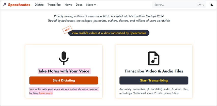 speechnotes speech to text tool